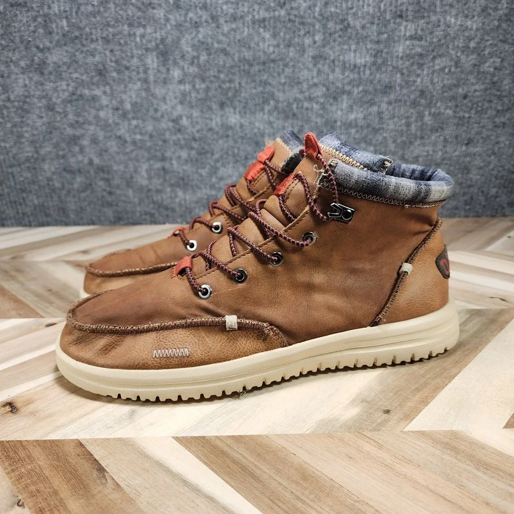 HEY DUDE BRADLEY CLASSIC Cognac Leather Lace Up Round Toe Anke Boot Men's 11